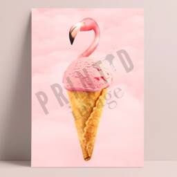 Pink Flamingo Print - Ice Cream Retro Wall Stylish Art Home Decor Modern Poster - thumbnail 3