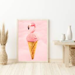 Pink Flamingo Print - Ice Cream Retro Wall Stylish Art Home Decor Modern Poster - thumbnail 2