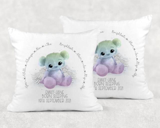 Personalised Rainbow Angel Bear Memorial Cushion, Remembrance Gift, Shining Star in The Sky - image 1