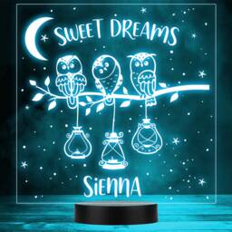 Sweet Dreams Three Owls Sitting On A Branch Led Personalised Gift Night Light - thumbnail 1