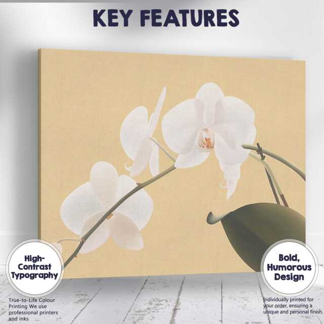 White Phalaenopsis Orchid On Warm Beige Background Botanical Canvas Wall Art Print Decor Picture Ready To Hang - image 1