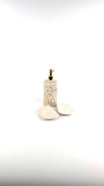 Luxury Shell Bathroom Set - 3 Piece Soap Dispenser & Holders - Real High Polish Finish Handmade Coastal Home Decor Round Design - image 1
