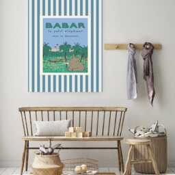 Babar The Elephant, Blue Stripy Nursery Wall Art, Retro Kids Decor, Blue Baby Illustration Print, Print - thumbnail 3