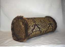Large Brown Gold Geometric Stripe Damask Solid Chenille Throw Pillow With Fringe Handmade in Usa For Sofa Couch Or Chair Living Room - thumbnail 1