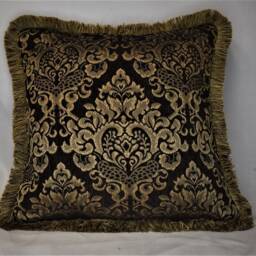 Large Brown Gold Geometric Stripe Damask Solid Chenille Throw Pillow With Fringe Handmade in Usa For Sofa Couch Or Chair Living Room - thumbnail 3