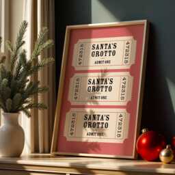 Christmas Print - Santa's Grotto Ticket Stub Trendy Wall Art Retro Decor - thumbnail 2