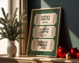 Christmas Print - Santa's Grotto Ticket Stub Trendy Wall Art Retro Decor - thumbnail 1