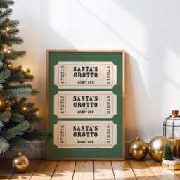 Christmas Print - Santa's Grotto Ticket Stub Trendy Wall Art Retro Decor - thumbnail 3