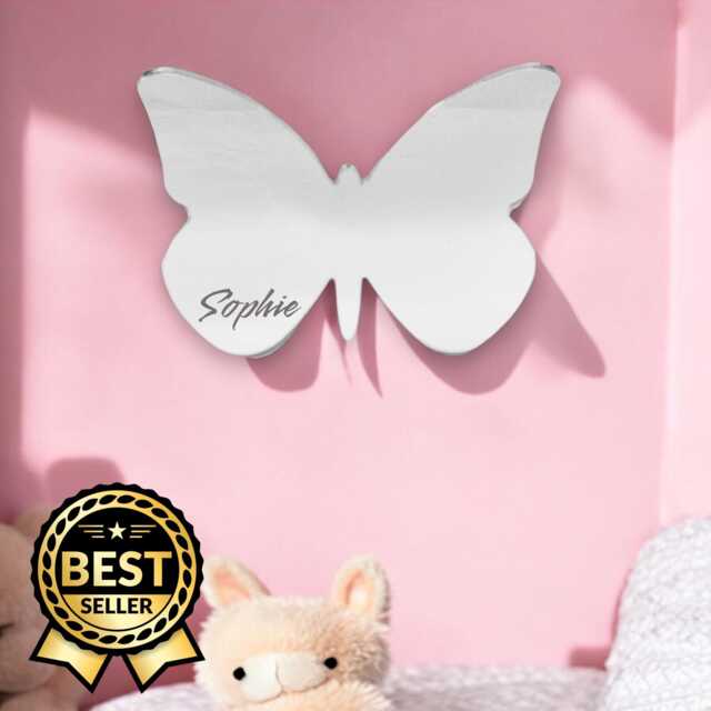 Butterfly Shaped Mirrors With A White Backing & Hooks, Custom Colours, Sizes, Shapes, Engraving Services - image 1