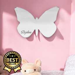 Butterfly Shaped Mirrors With A White Backing & Hooks, Custom Colours, Sizes, Shapes, Engraving Services - thumbnail 1