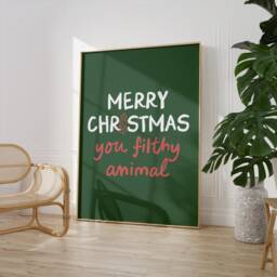 Christmas Print - Merry You Filthy Animal Trendy Wall Art Retro Decor - thumbnail 3