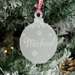 Personalised Frosted Acrylic Christmas Bauble With Engraved Name & Snowflakes - thumbnail 3