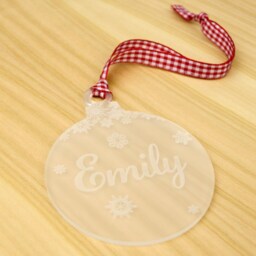 Personalised Frosted Acrylic Christmas Bauble With Engraved Name & Snowflakes - thumbnail 2