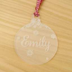 Personalised Frosted Acrylic Christmas Bauble With Engraved Name & Snowflakes - thumbnail 4