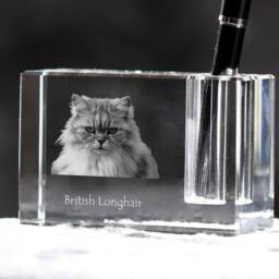British Longhair , Crystal Pen Holder With Cat, Souvenir, Decoration, Limited Edition, Collection - thumbnail 2
