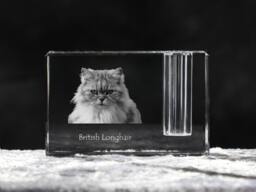 British Longhair , Crystal Pen Holder With Cat, Souvenir, Decoration, Limited Edition, Collection - thumbnail 1