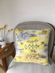 Vintage Barkcloth 50S Cushion Cover, Grey Yellow Mustard, Abstract Atomic Geometric, Original Mid Century Retro, Lucienne Era Mod Pillow - thumbnail 1