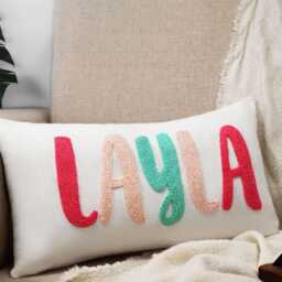 Personalized Baby Name Punch Needle Pillow, Custom Nursery Decor - thumbnail 1