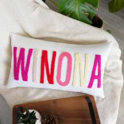 Personalized Baby Name Punch Needle Pillow, Custom Nursery Decor - thumbnail 3