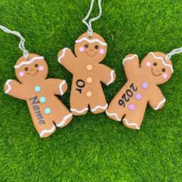 Personalised Gingerbread Man Christmas Tree Decoration, Polymer Clay Bauble, Stocking Advent Filler UK - thumbnail 2