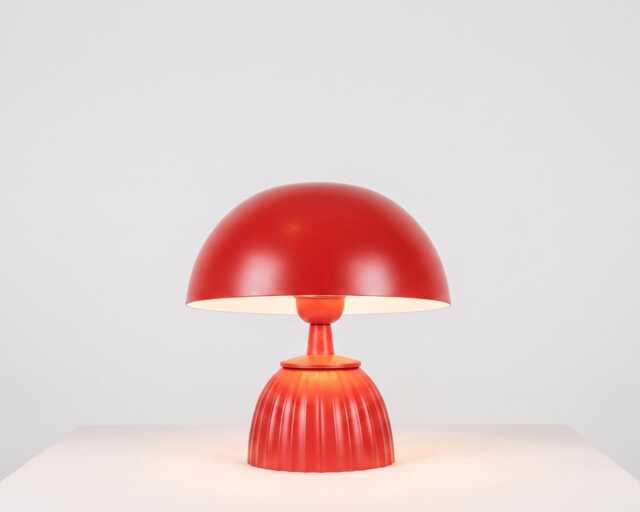 Table Lamp - Modern Coral Mushroom Dome With Sculpted Fluted Base - Retro Minimal Bedside Lighting For Contemporary Home Decor - image 1