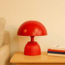 Table Lamp - Modern Coral Mushroom Dome With Sculpted Fluted Base - Retro Minimal Bedside Lighting For Contemporary Home Decor - thumbnail 4