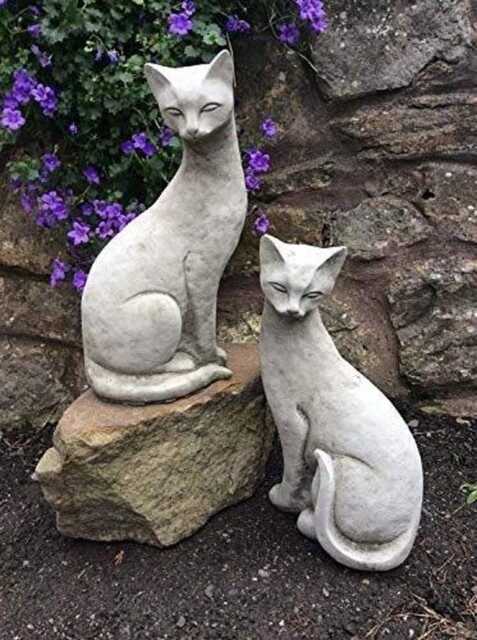 Pair Of Siamese Cats Stylised Shape Stone Garden Ornament Pet - image 1