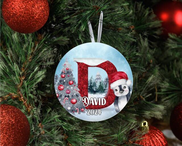 Personalised Christmas Ornament , Festive Penguins Decoration First Niece Nephew Son 2024 - image 1