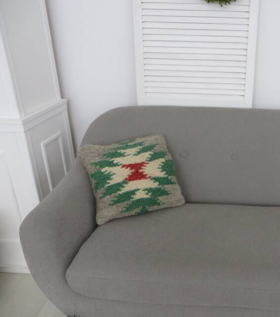 "Handspun Wool Woven Pillow Aztec Decor Cushion - 16""x16" - image 1