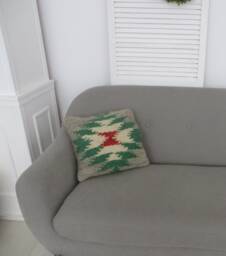 "Handspun Wool Woven Pillow Aztec Decor Cushion - 16""x16"