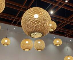 Bamboo Pendant Light - Woven Ball Lamp Shade, 17.7'' Spherical Lighting - thumbnail 1