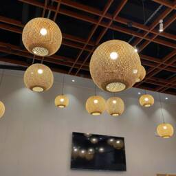Bamboo Pendant Light - Woven Ball Lamp Shade, 17.7'' Spherical Lighting - thumbnail 2
