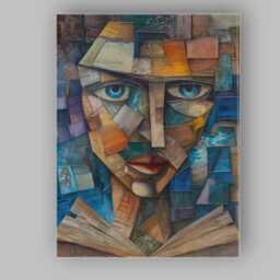 Cubist Blue Eyed Face Geometric Mosaic Portrait Canvas Wall Art Print Decor Picture Ready To Hang - thumbnail 1