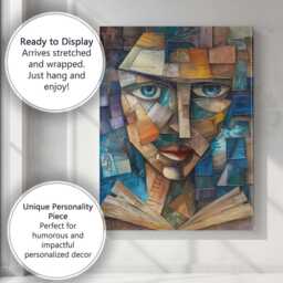Cubist Blue Eyed Face Geometric Mosaic Portrait Canvas Wall Art Print Decor Picture Ready To Hang - thumbnail 3