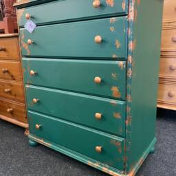 Chest Of Drawers Painted Bespoke Moroccan Geometric Bee Elephant Handles Stencilled - thumbnail 2
