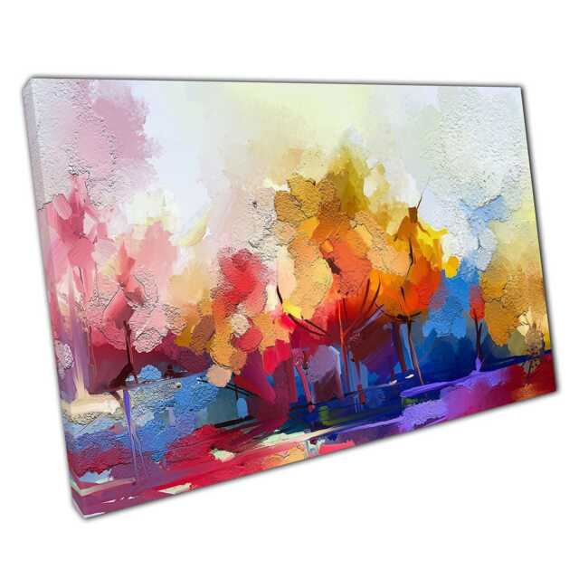 Colourful Semi Abstract Tree Landscape Canvas Wall Art For Home Office Decor