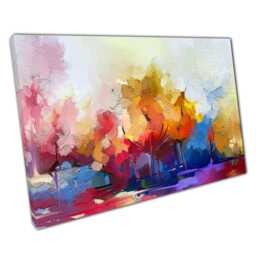Colourful Semi Abstract Tree Landscape Canvas Wall Art For Home Office Decor - thumbnail 1