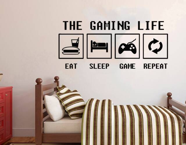 Gamer Wall Decal Eat Sleep Game Repeat, Video Room Decor 2911 - image 1