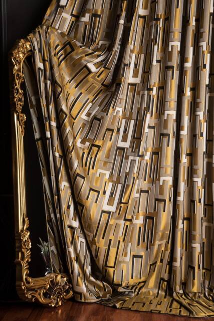 Gold Striped Patterned Curtains Modern Black Beige Drapes - image 1