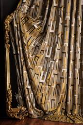 Gold Striped Patterned Curtains Modern Black Beige Drapes - thumbnail 1
