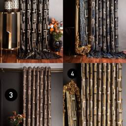 Gold Striped Patterned Curtains Modern Black Beige Drapes - thumbnail 2