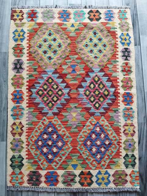 Tribal Rug, Handmade Artisan Afghan Turkish Scandinavian Navajo Bohemian Flatweave Wool Multicolour Kilim Rug 117x85 cm - image 1