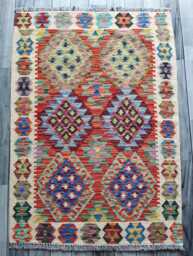 Tribal Rug, Handmade Artisan Afghan Turkish Scandinavian Navajo Bohemian Flatweave Wool Multicolour Kilim Rug 117x85 cm - thumbnail 1