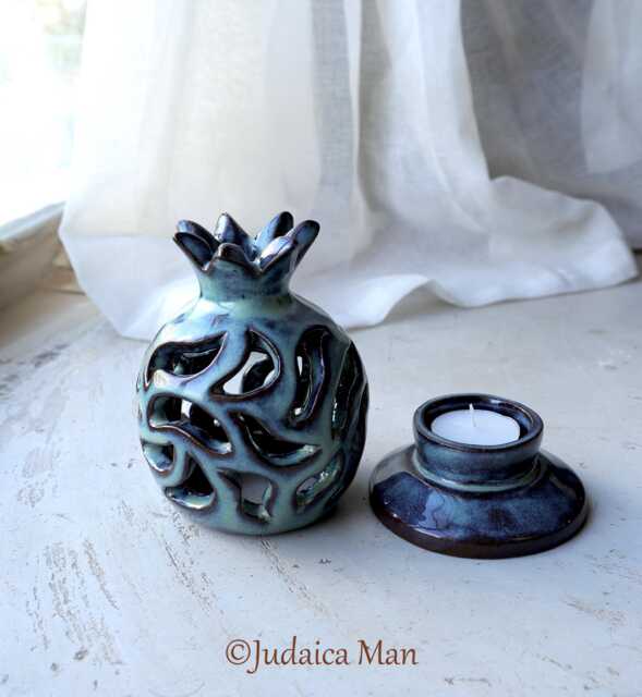 Ceramic Pomegranate Handmade For Candle Holder Decorative Objects - Jewish Art Judaica From Israel - image 1
