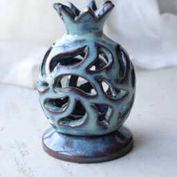 Ceramic Pomegranate Handmade For Candle Holder Decorative Objects - Jewish Art Judaica From Israel - thumbnail 3
