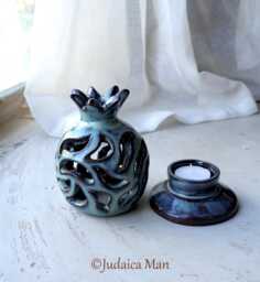 Ceramic Pomegranate Handmade For Candle Holder Decorative Objects - Jewish Art Judaica From Israel - thumbnail 1