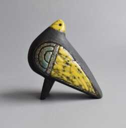 Ceramic Figurine - Bird, Ceramic Sculpture, Green Original Gift, Birthday Present, Bright Mockingbird, Japanese Ceramics, Red - thumbnail 1