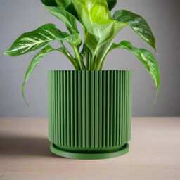 Mid-Century Modern Pot in Matte Olive Green, Pots With Drainage & Saucer, Succulent, Cacti House Plant Planter, Lightweight - thumbnail 1