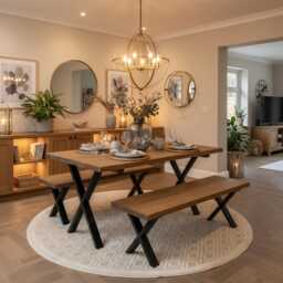 Rustic Solid Wood Dining Table & Bench Metal X Legs - thumbnail 3