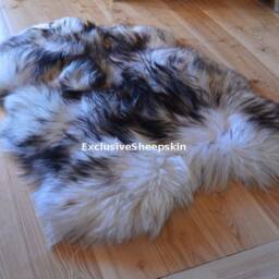 Sheepskin Icelandic White-Black Genuine Lambskin Sheep Skin Rug Pelt Long Wool Soft Throw, Schaffell, Hygge - thumbnail 2